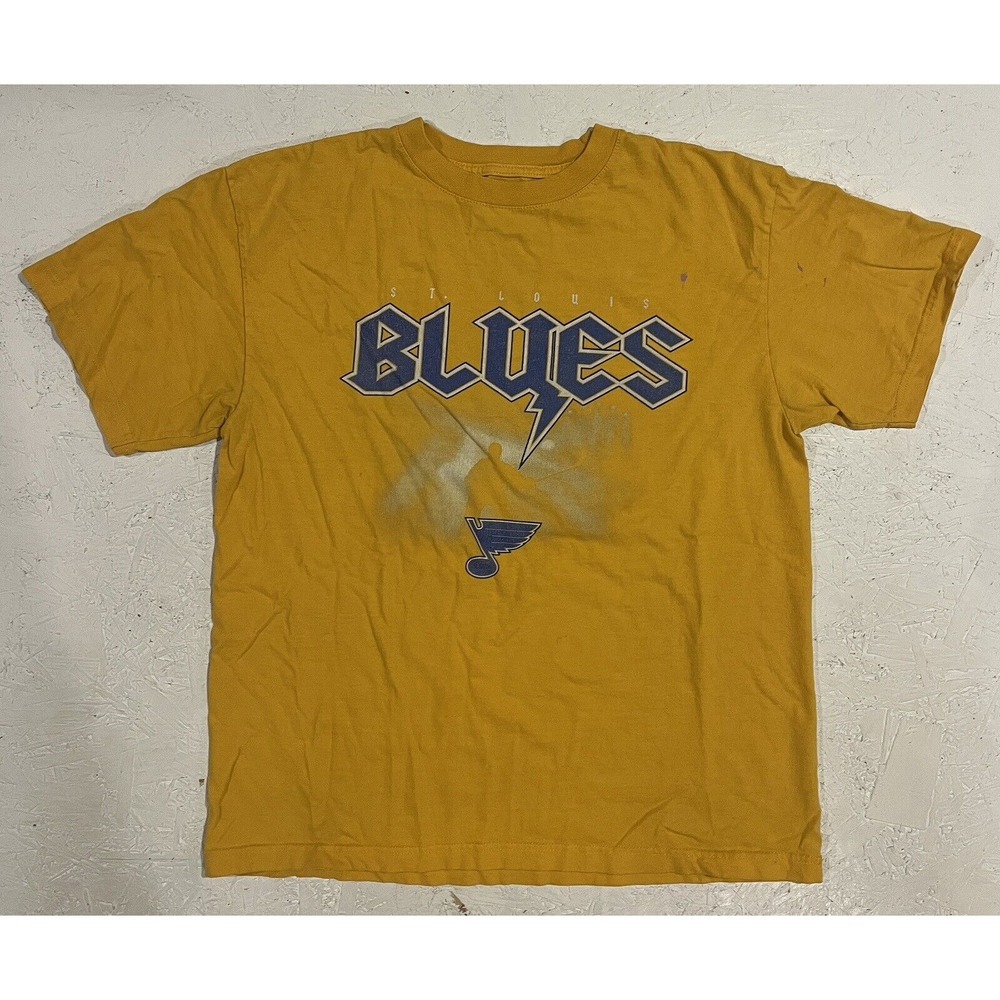 St Louis Blues NHL ACDC Style Shirt Mens Large‎ Lightning Yellow Hockey